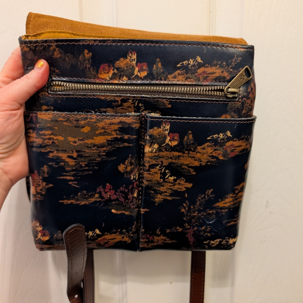 Blue Horse Design Leather Cross Body Purse